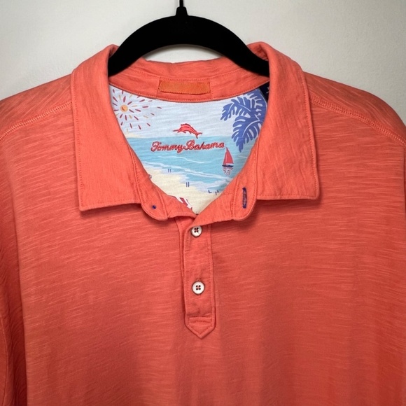 Tommy Bahama Mens Pima Cotton Slub Knit Polo Shirt Coral Golf Resort Colorful XL - Picture 4 of 13